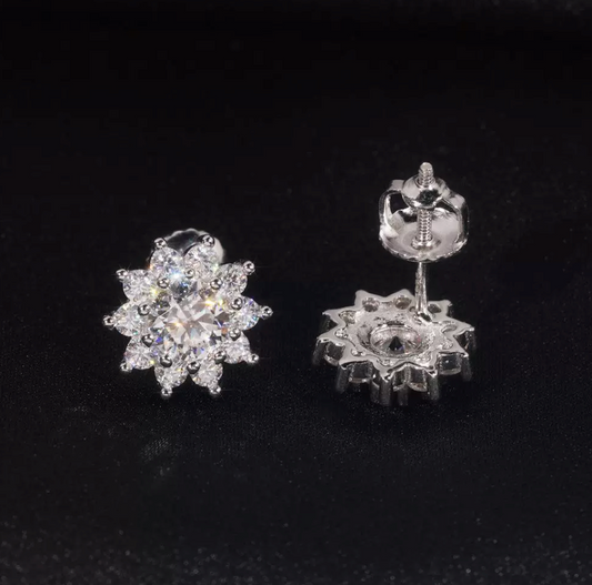 【Ice176】Moissanite Flower Pierce