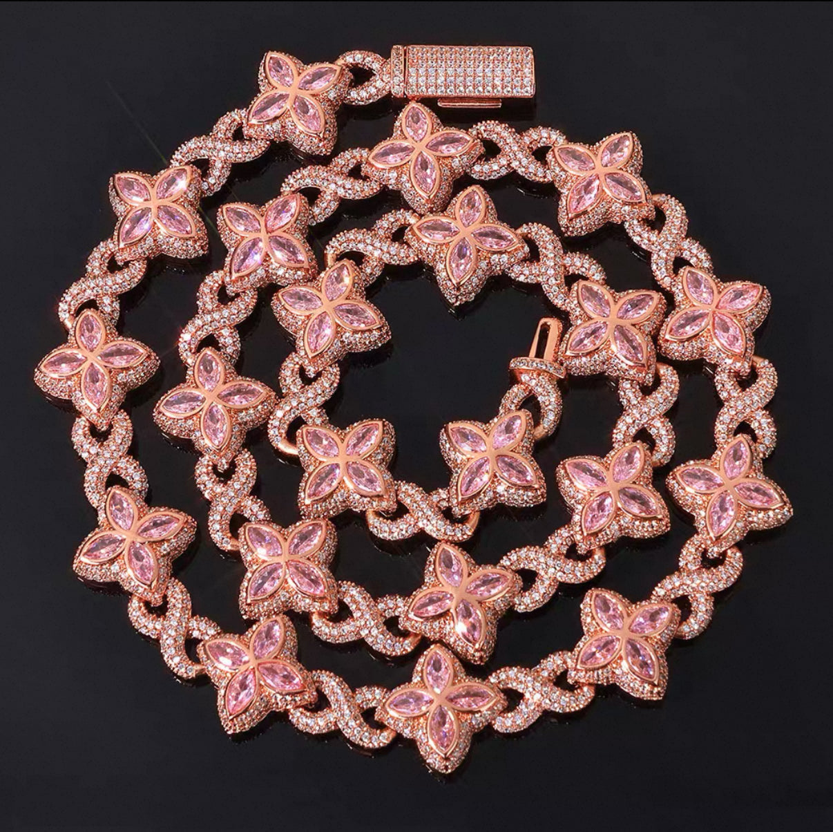 【Ice148】Velour Flower Link Necklace