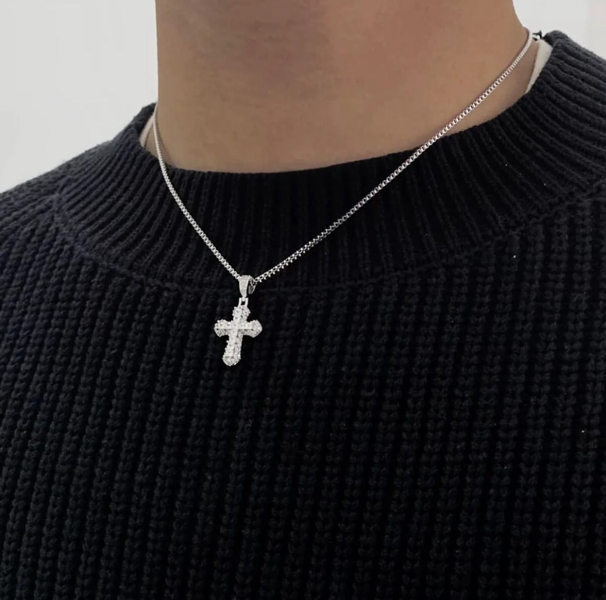 【Ice50】Iced Out White Gold Cross Necklace