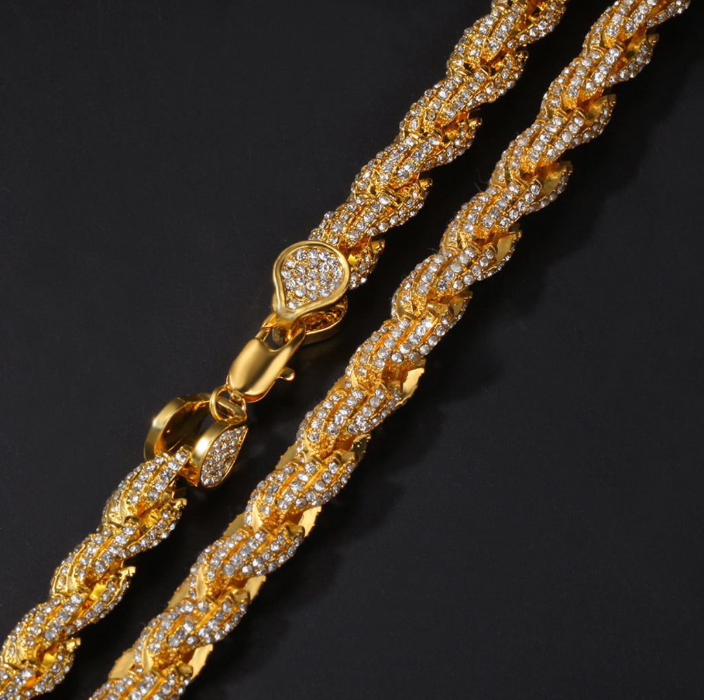 【Ice147】Iced Twist Rope Chain Necklace