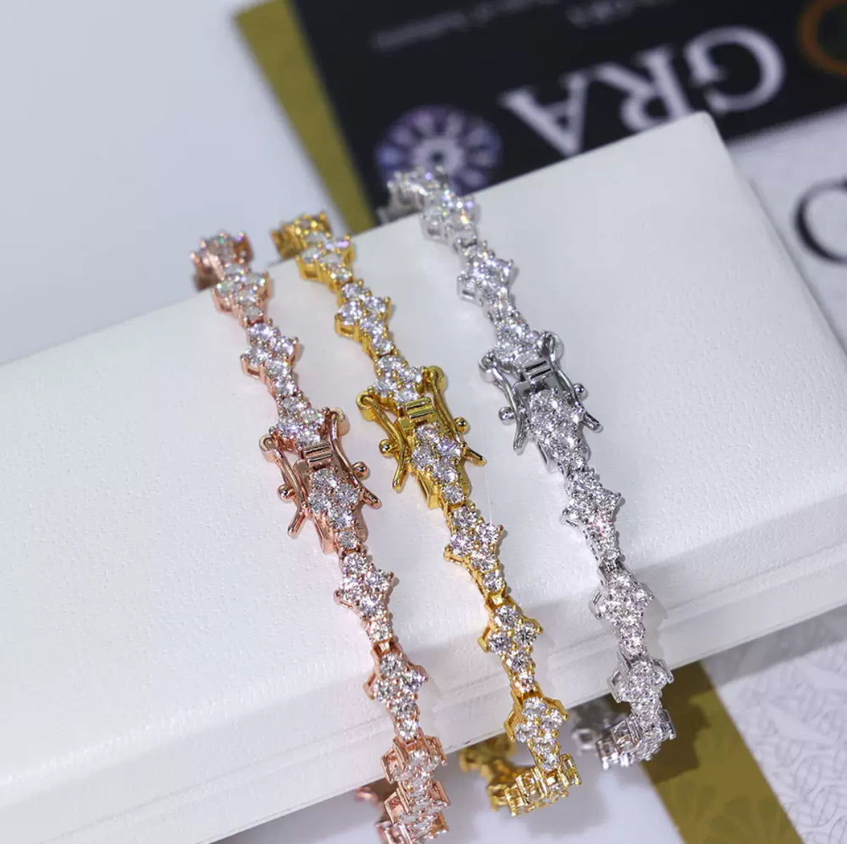 【Ice107】Triple Cut Tennis Chain Bracelet【Moissanite】