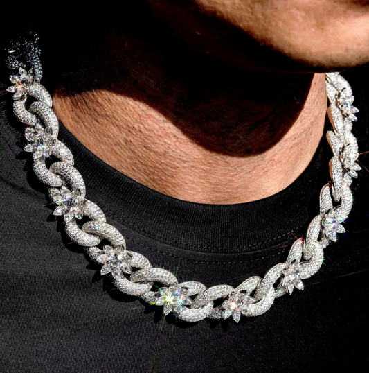 【Ice143】Iced Blossom Cuban Chain Necklace