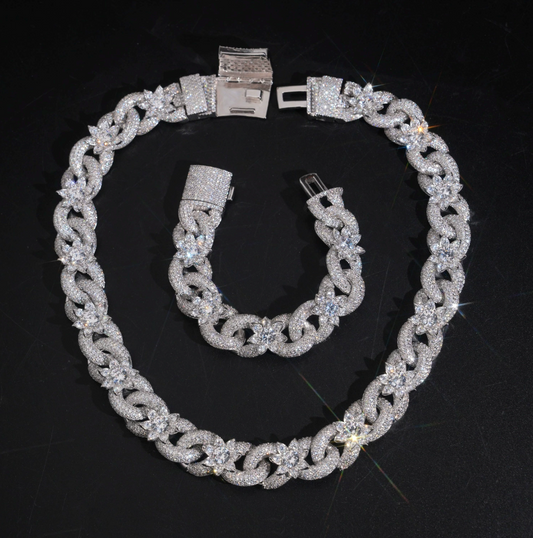 【Ice143】Iced Blossom Cuban Chain Necklace
