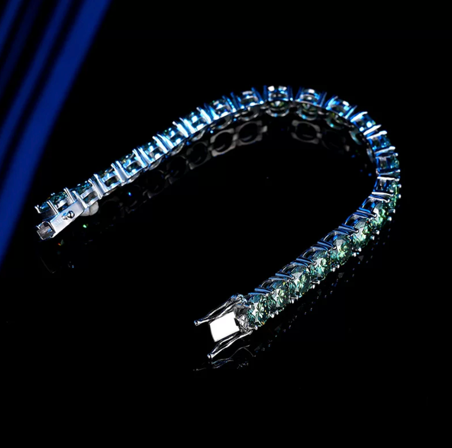 【Ice170】Green Moissanite Tennis Chain Bracelet