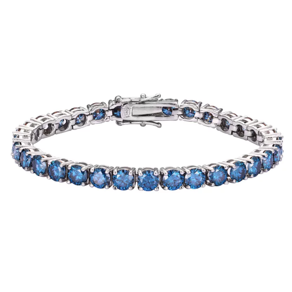 【Ice170】Blue Moissanite Tennis Chain Bracelet