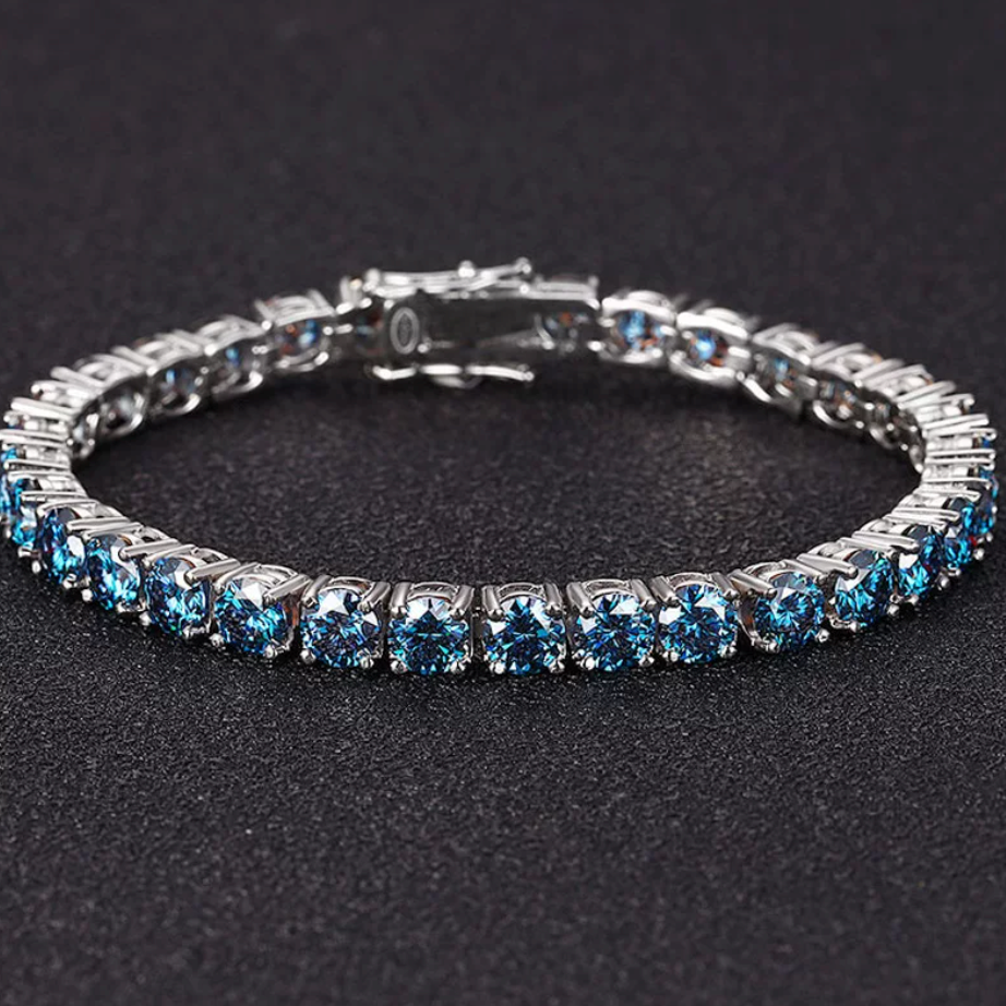 【Ice170】Blue Moissanite Tennis Chain Bracelet
