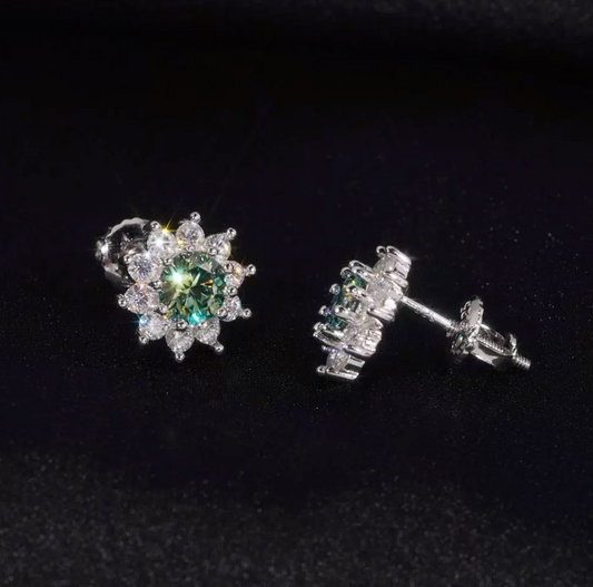 【Ice176】Moissanite Flower Pierce