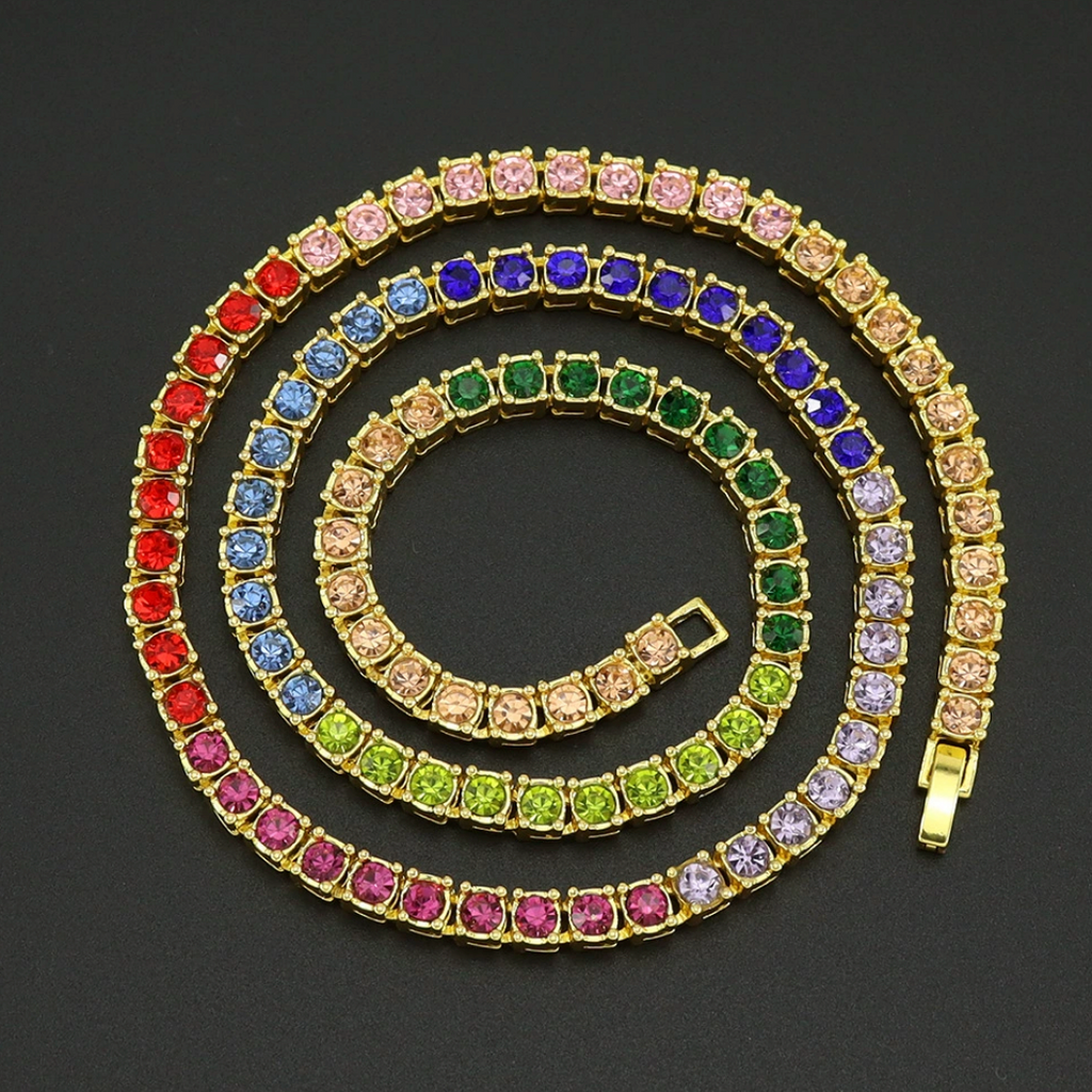 【Ice61】Rainbow Tennis Chain Necklace(5mm)