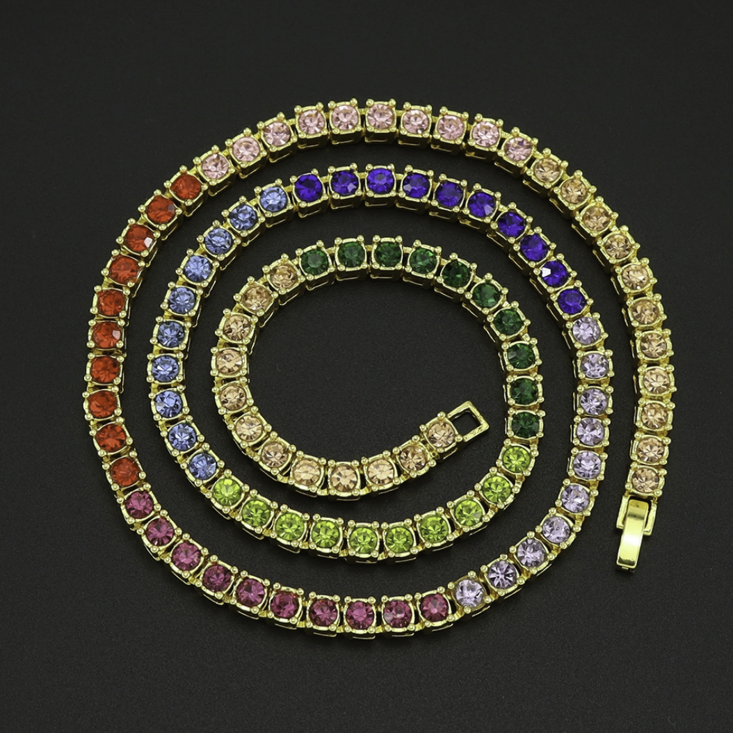 【Ice61】Rainbow Tennis Chain Necklace(5mm)