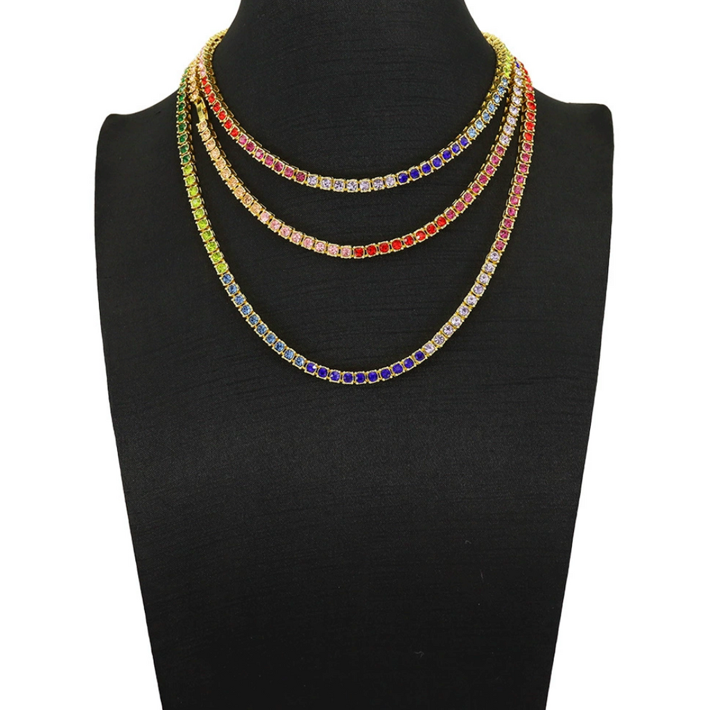 【Ice61】Rainbow Tennis Chain Necklace(5mm)