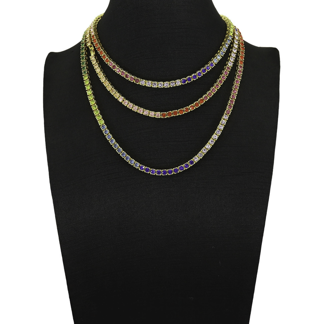 【Ice61】Rainbow Tennis Chain Necklace(5mm)