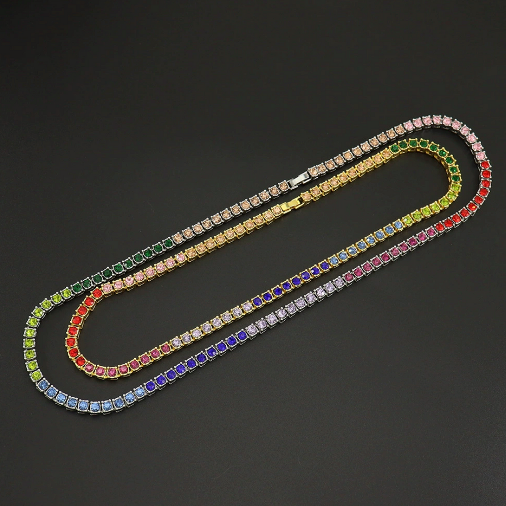 【Ice61】Rainbow Tennis Chain Necklace(5mm)