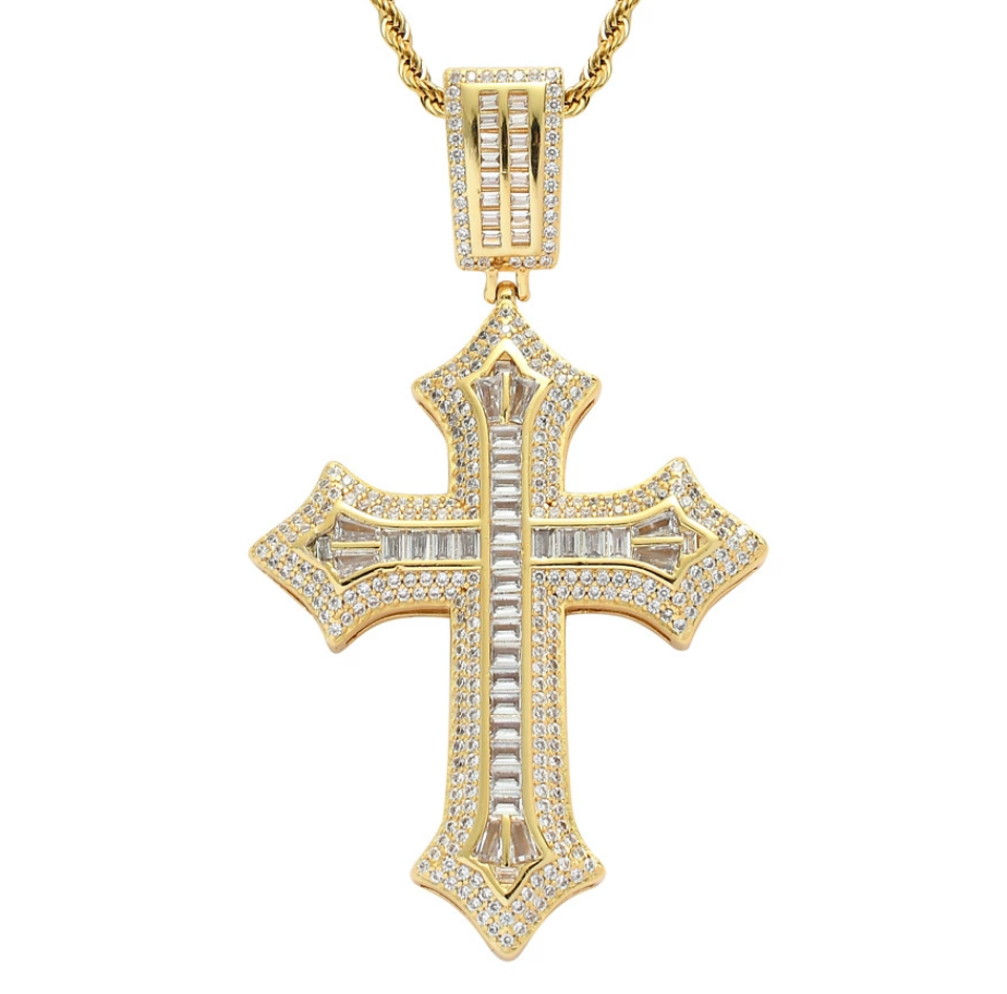 【Ice177】Box Line Cross Pendant