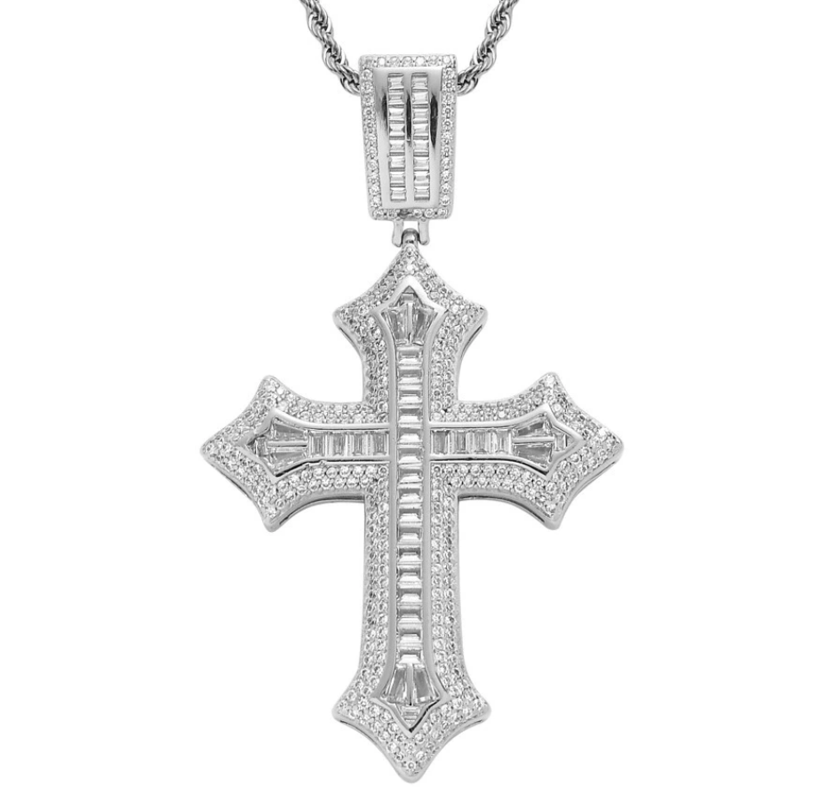 【Ice177】Box Line Cross Pendant