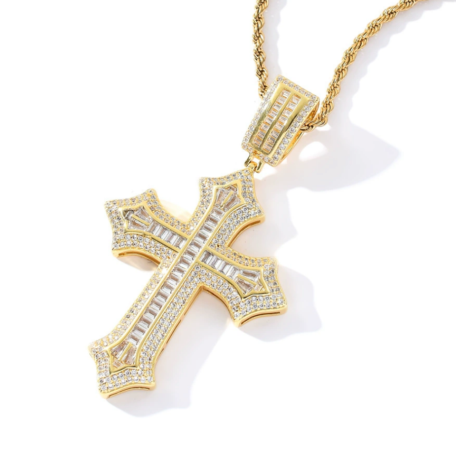 【Ice177】Box Line Cross Pendant