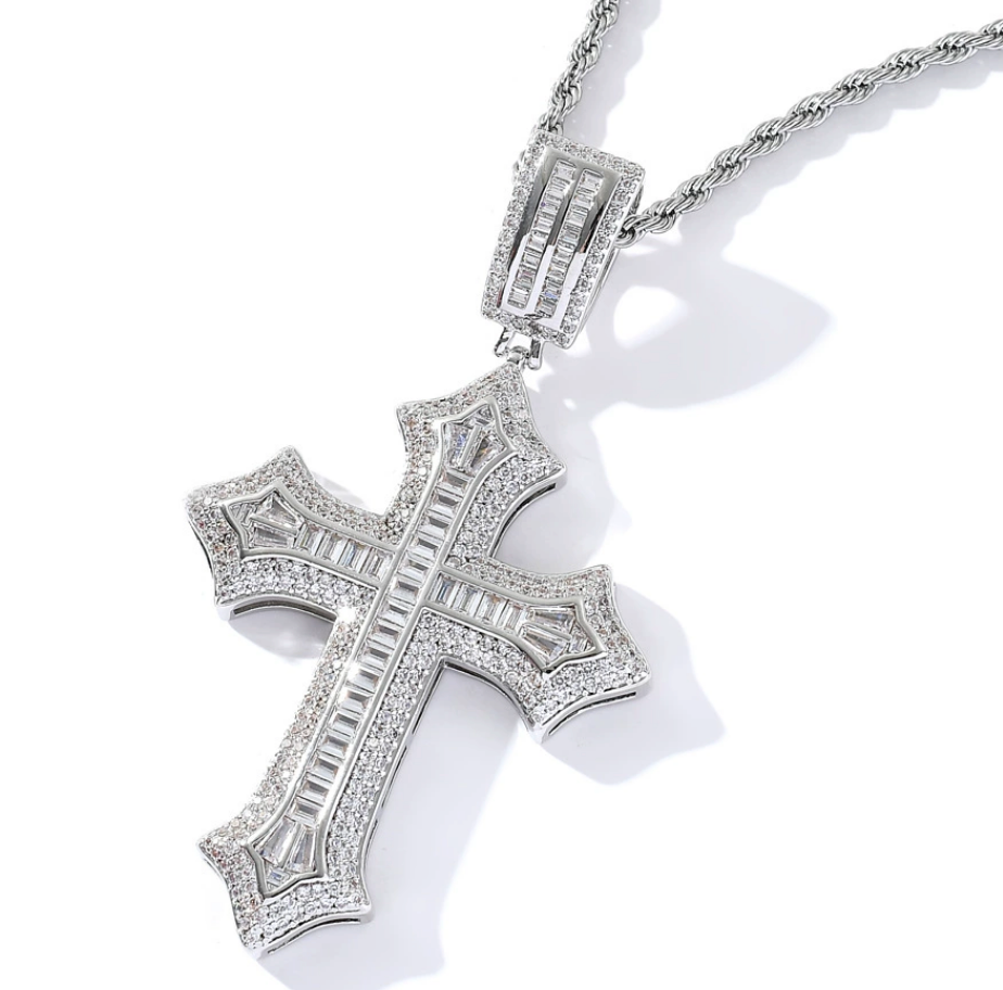 【Ice177】Box Line Cross Pendant