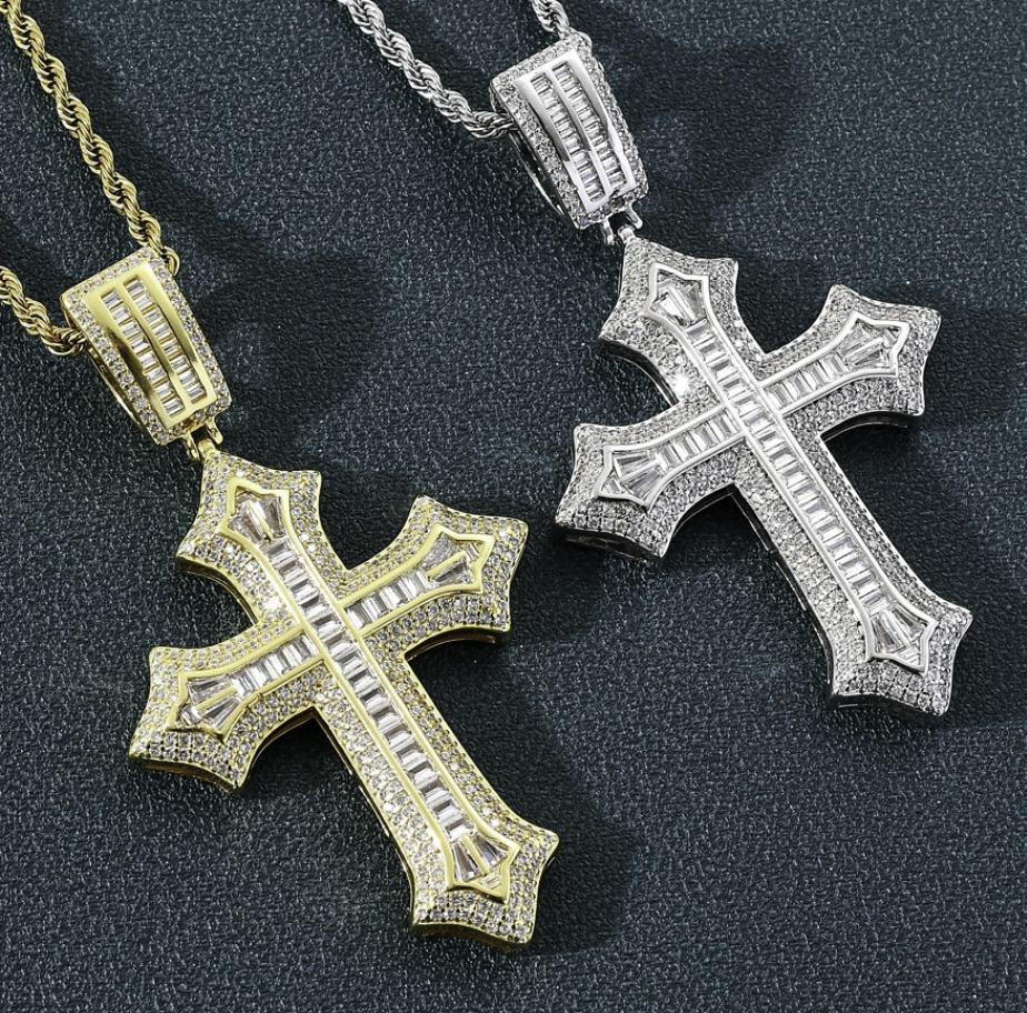 【Ice177】Box Line Cross Pendant