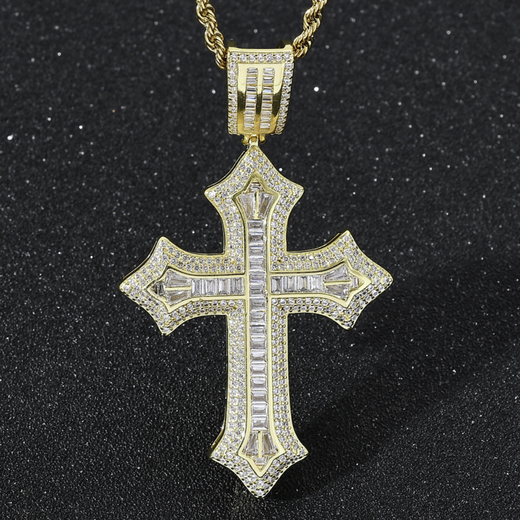 【Ice177】Box Line Cross Pendant