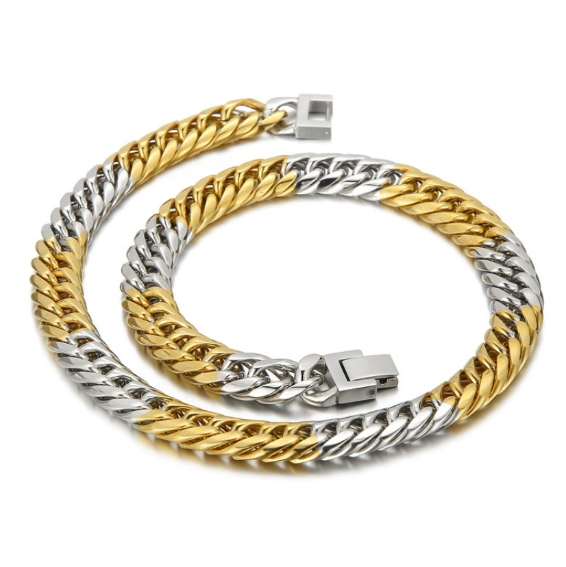 【Ice192】Bicolor Cuban Chain Necklace