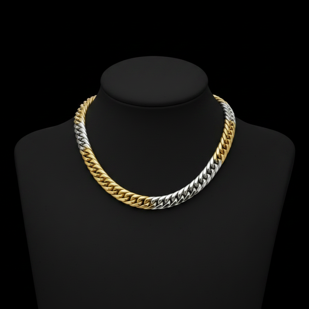 【Ice192】Bicolor Cuban Chain Necklace