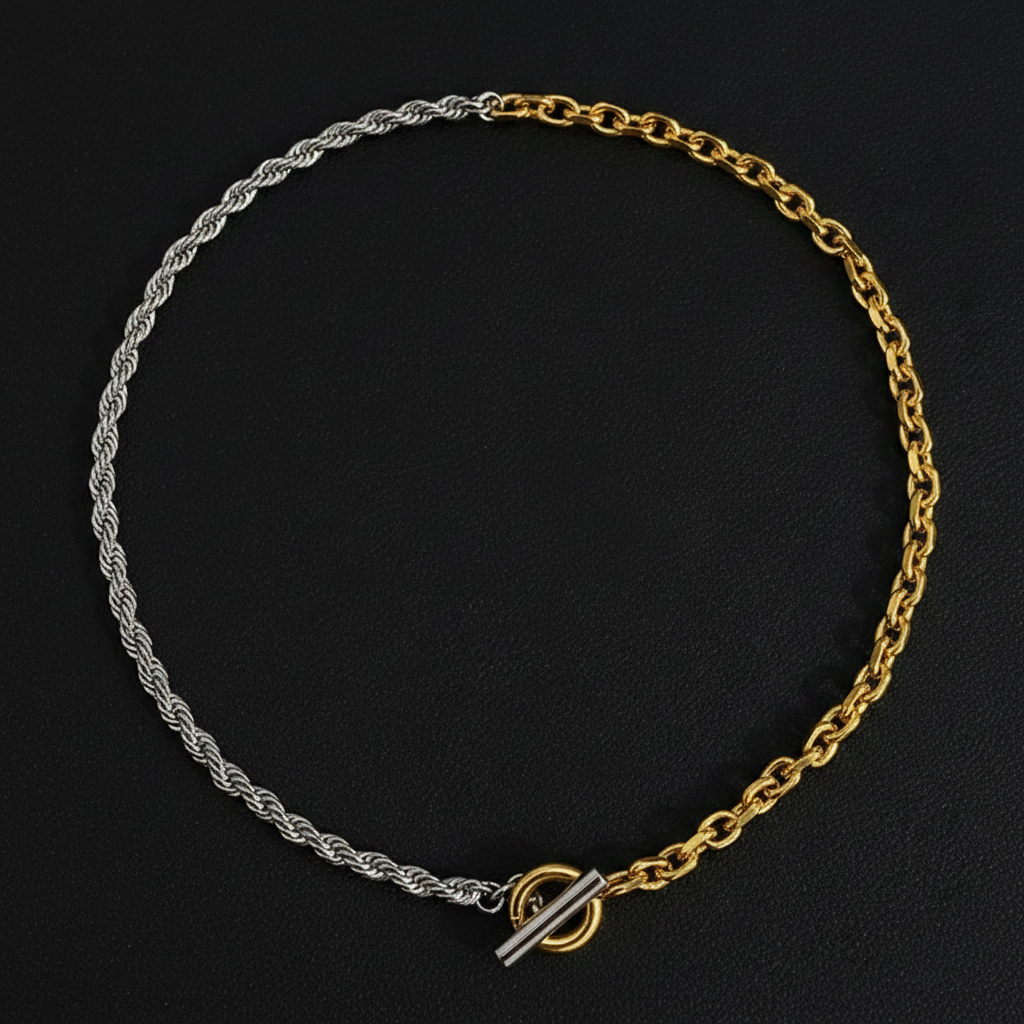 【Ice194】Bicolor Mantel Chain Necklace