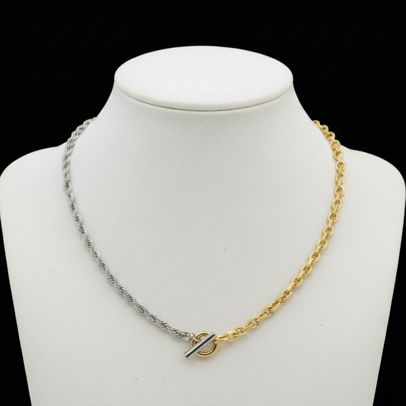 【Ice194】Bicolor Mantel Chain Necklace