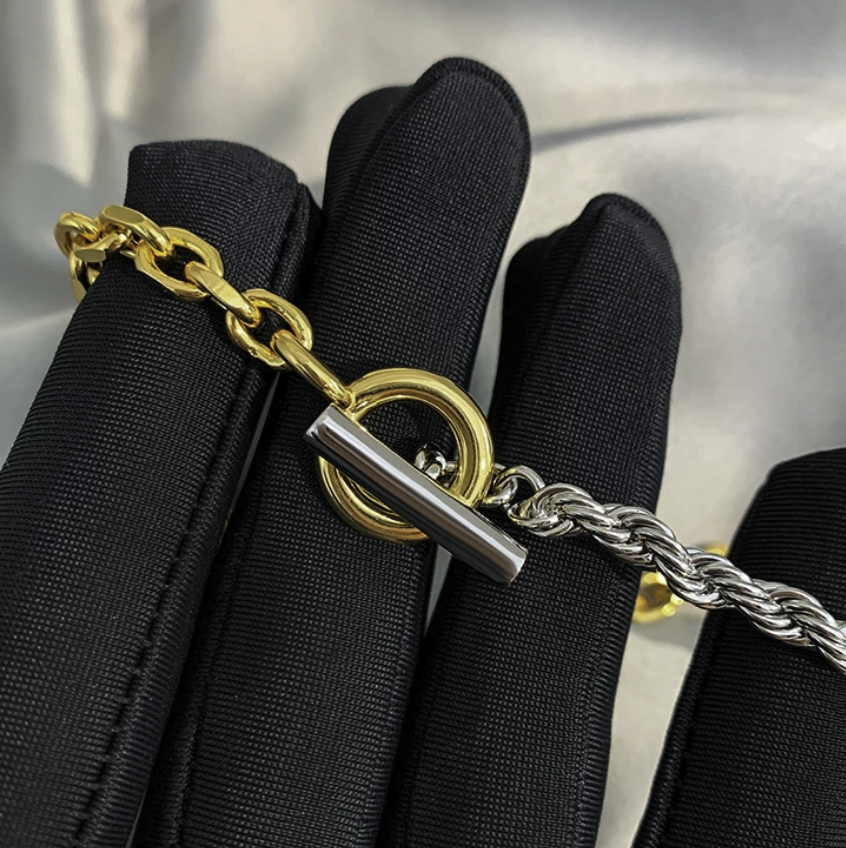【Ice194】Bicolor Mantel Chain Necklace