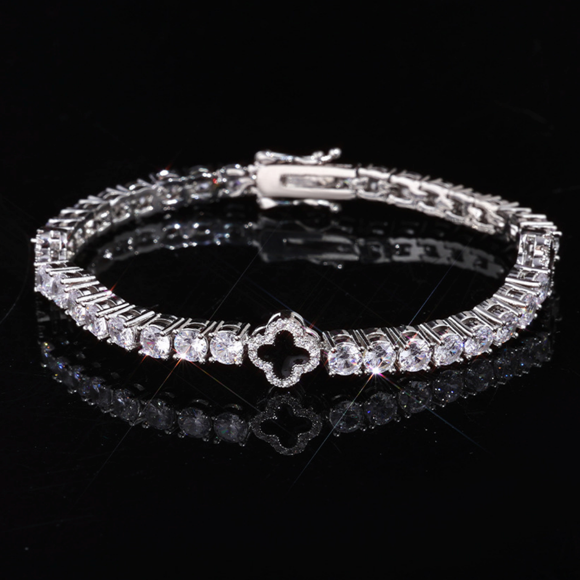 【Ice87】Clover Tennis Bracelet【Moissanite】