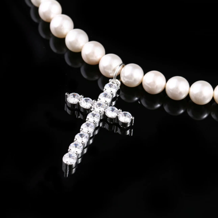 【Ice211】Ivory Cross Pearl Necklace