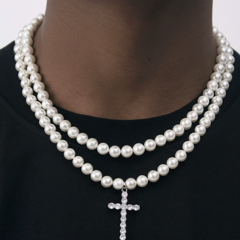 【Ice211】Ivory Cross Pearl Necklace