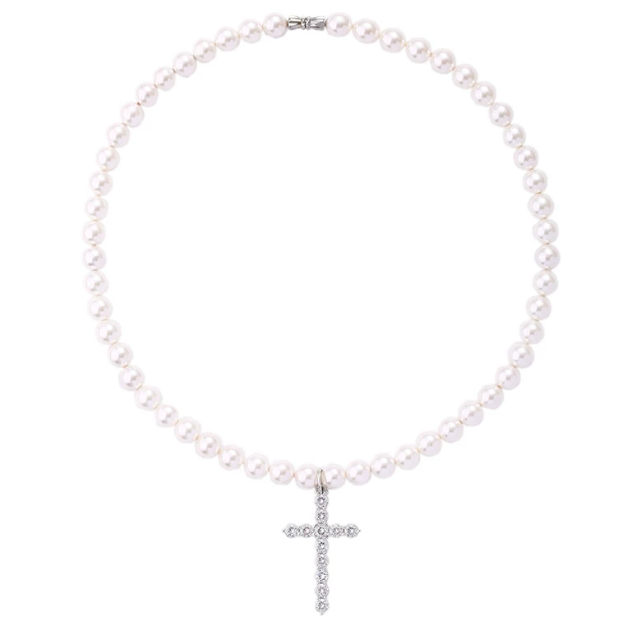 【Ice211】Ivory Cross Pearl Necklace