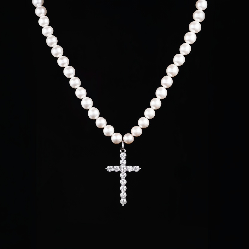 【Ice211】Ivory Cross Pearl Necklace