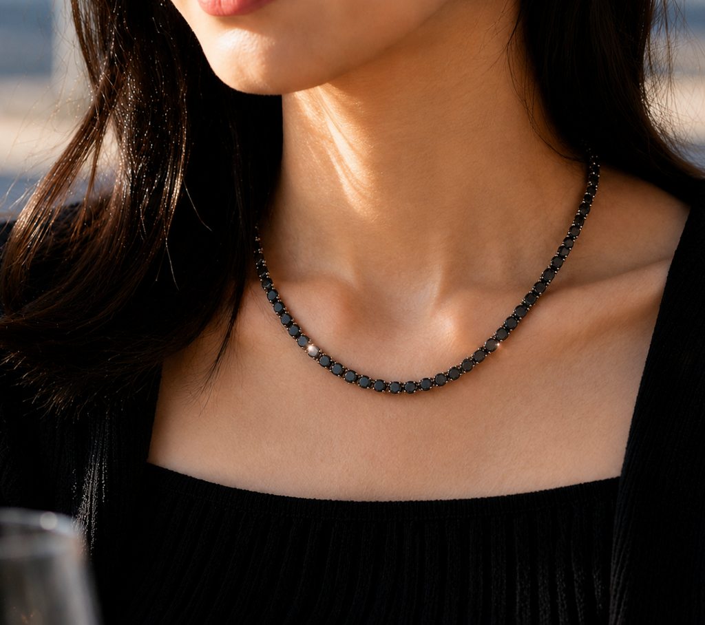 【Ice130】Black Moissanite Tennis Chain Necklace