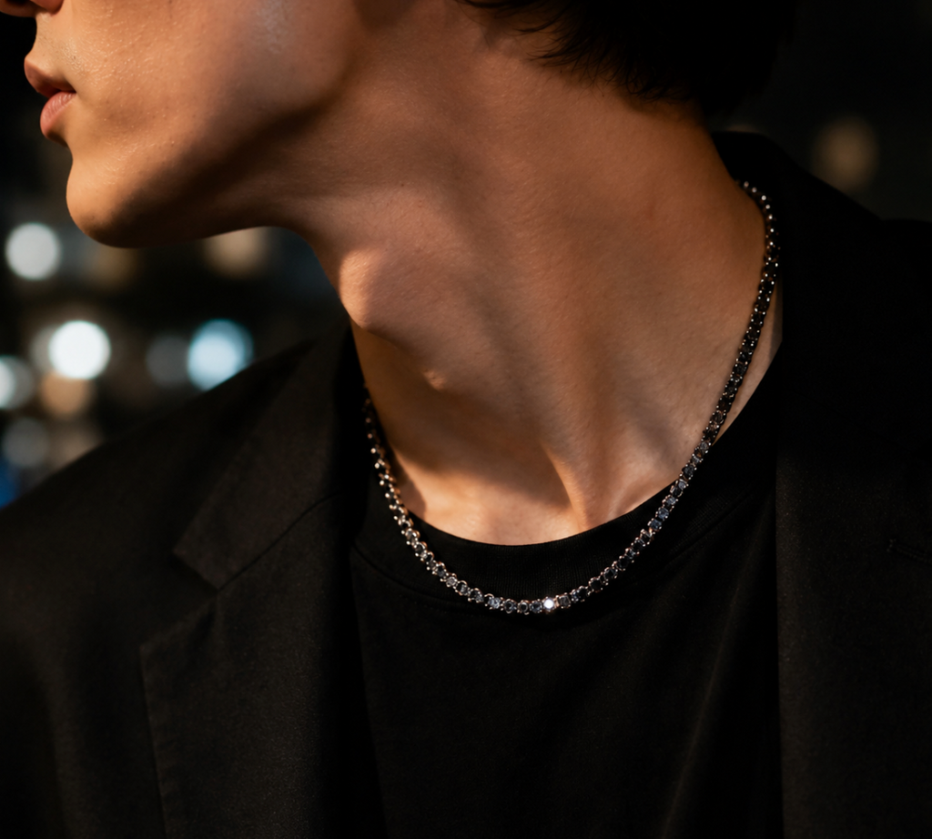 【Ice130】Black Moissanite Tennis Chain Necklace