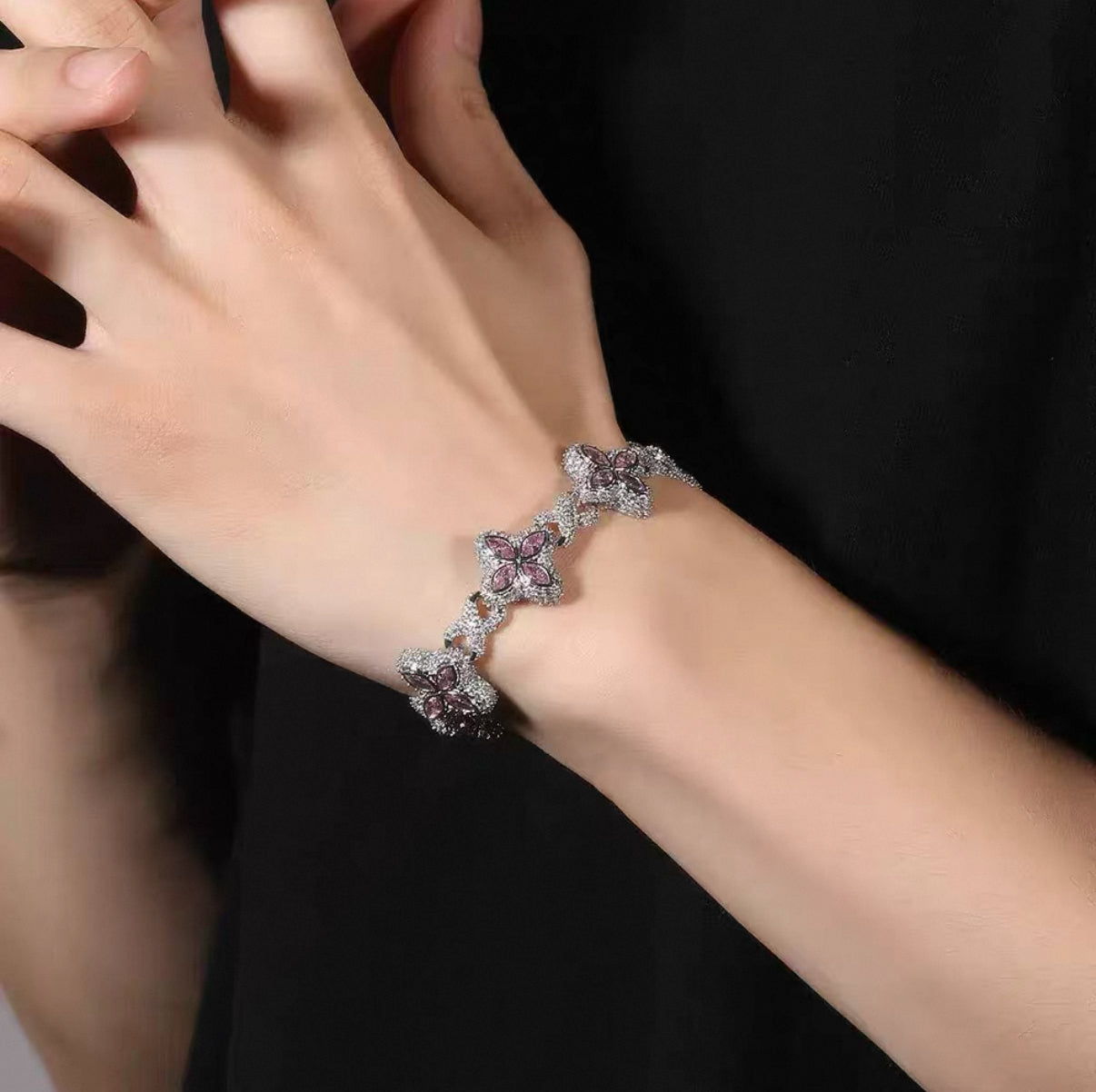 【Ice137】Velour Flower Link Bracelet