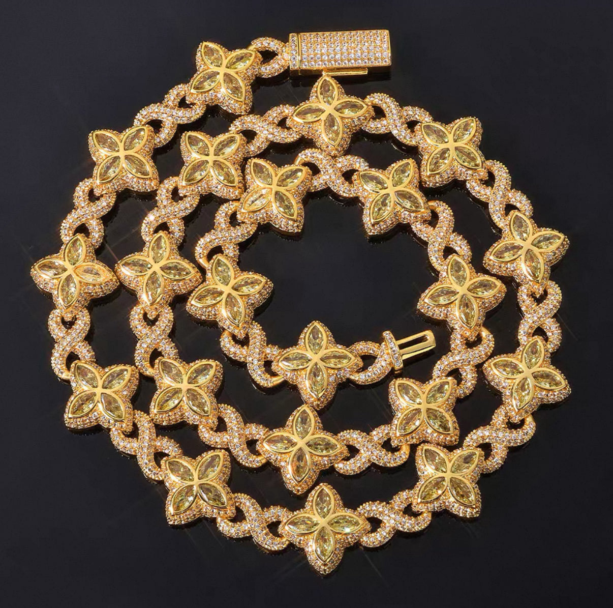 【Ice148】Velour Flower Link Necklace