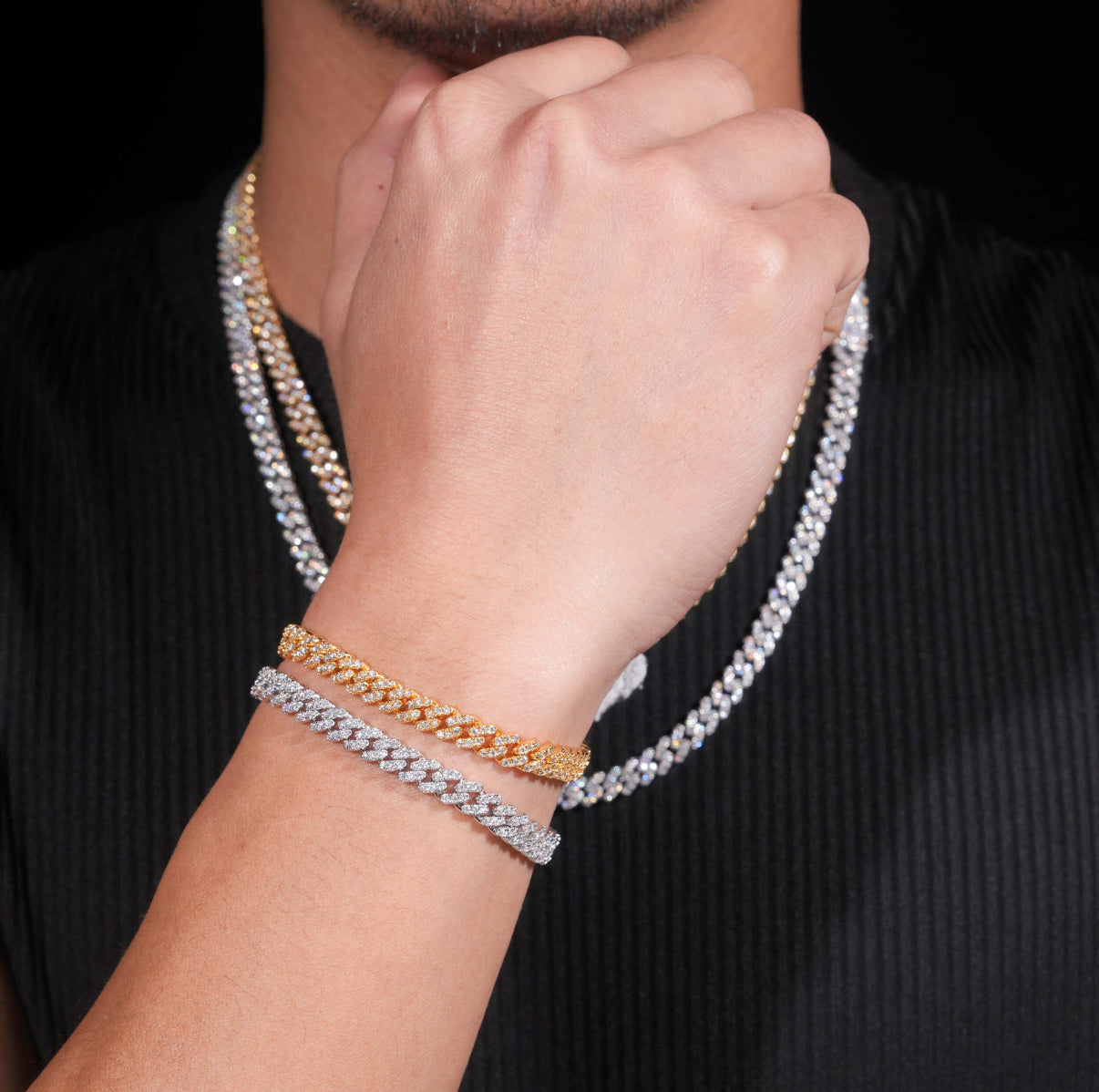 【Ice128】Moissanite Iced Out Prong Chain Bracelet(6mm)