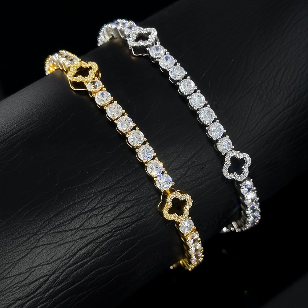 【Ice87】Clover Tennis Bracelet【Moissanite】
