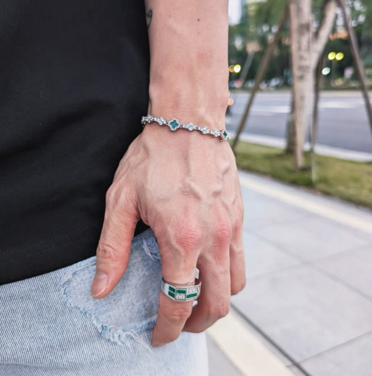 Ice90】Luxury Clover Triple Cut Tennis Chain Bracelet【Moissanite