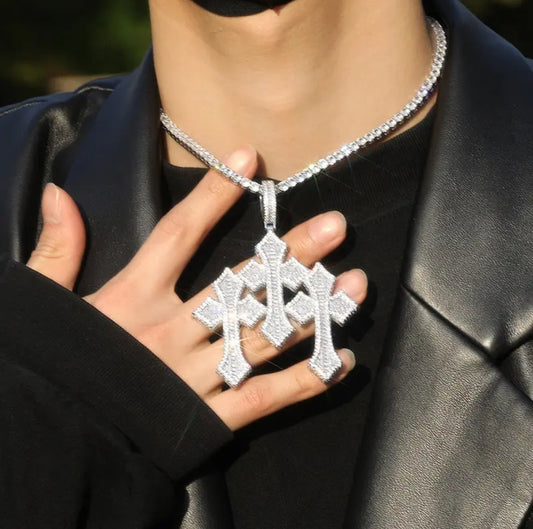 【Ice59】Iced Out Triple Cross Pendant