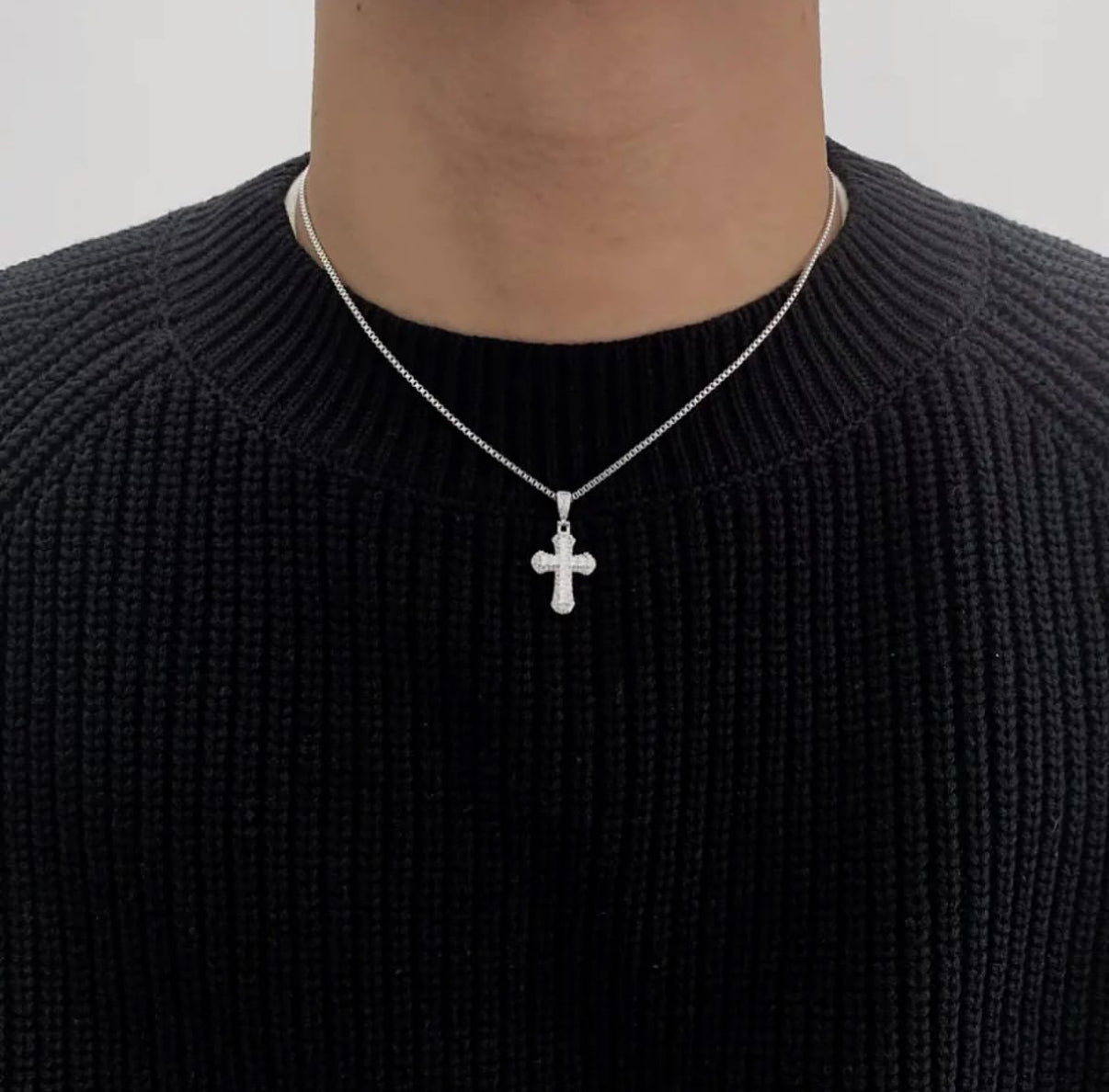 【Ice50】Iced Out White Gold Cross Necklace