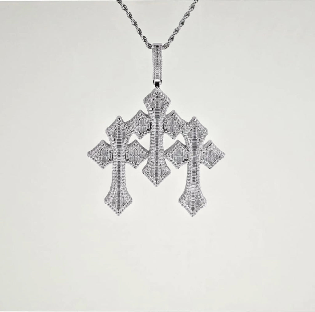 【Ice59】Iced Out Triple Cross Pendant