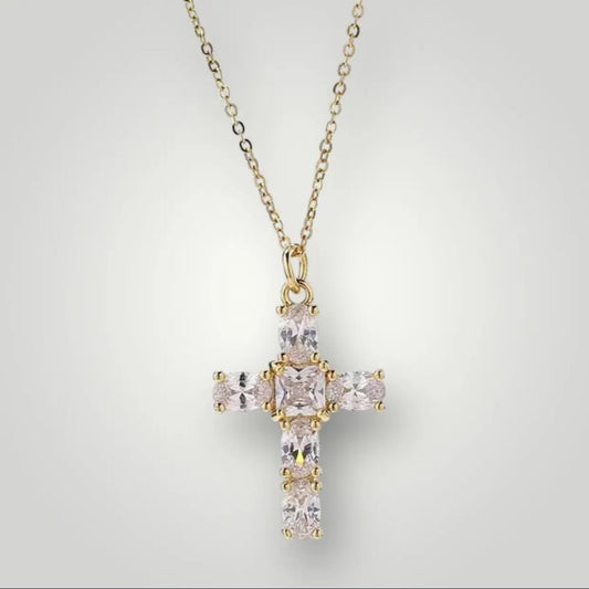 【Ice49】Iced Out American Cross Necklace