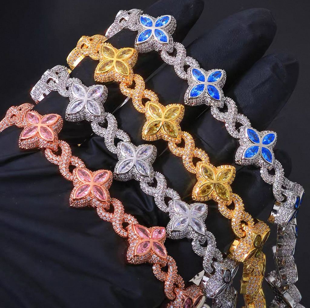 【Ice148】Velour Flower Link Necklace