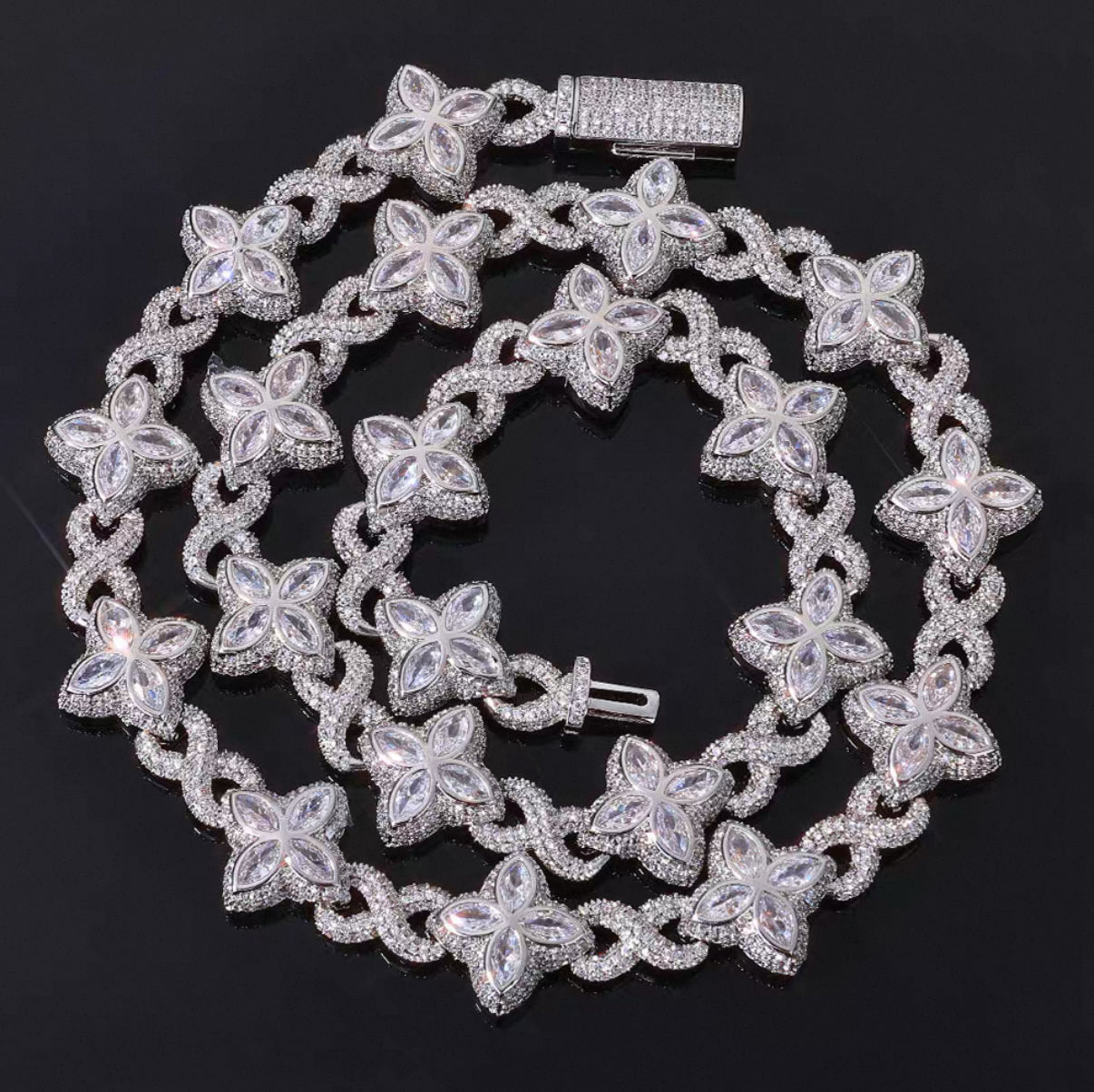 【Ice148】Velour Flower Link Necklace