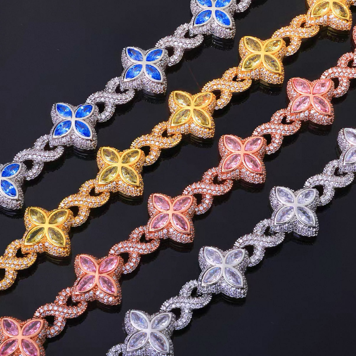 【Ice148】Velour Flower Link Necklace