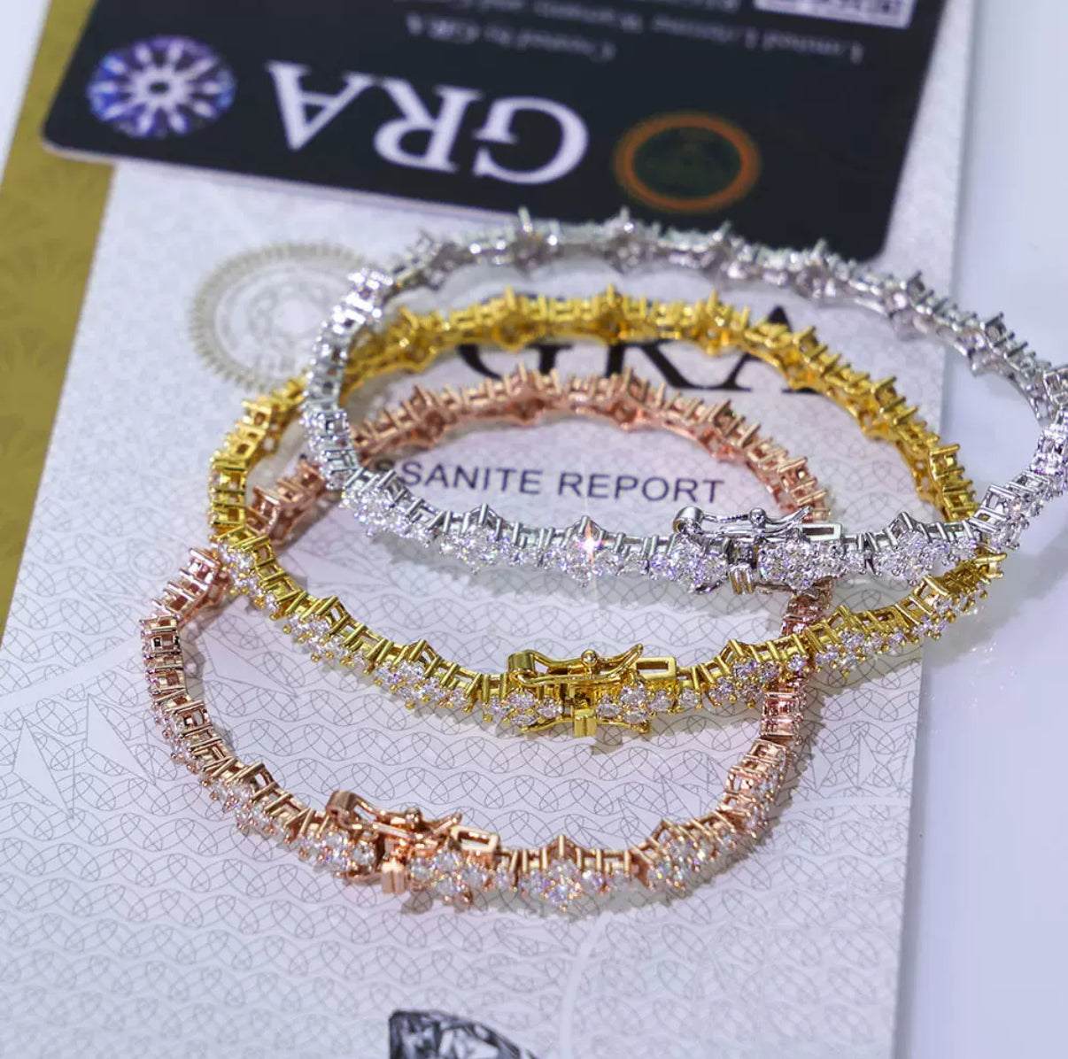 【Ice107】Triple Cut Tennis Chain Bracelet【Moissanite】