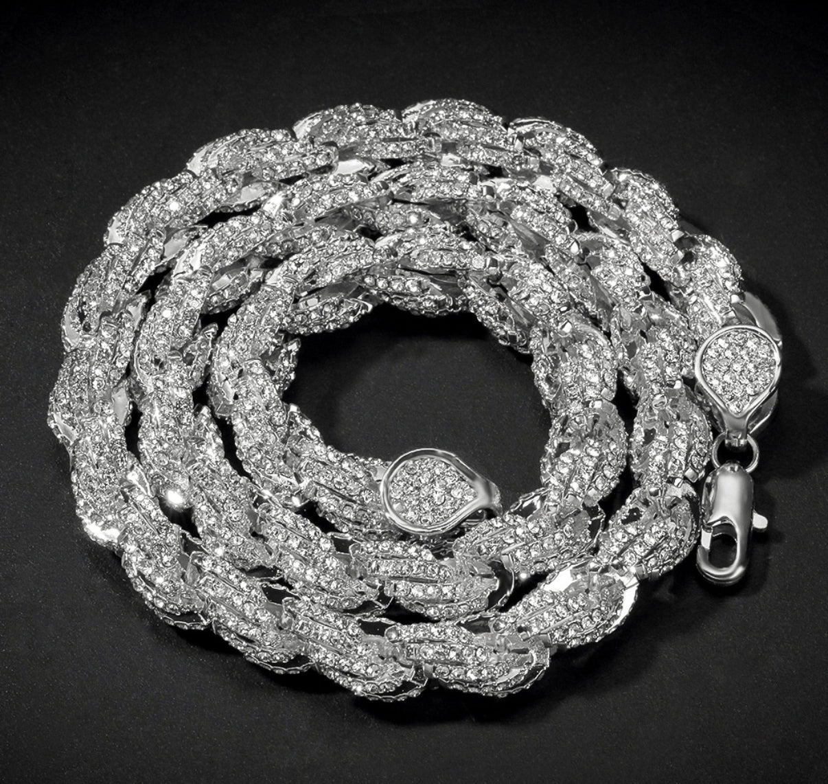 【Ice147】Iced Twist Rope Chain Necklace
