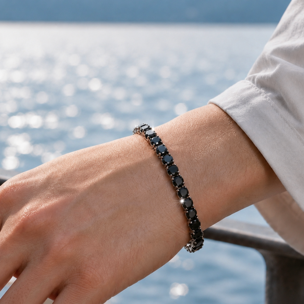 【Ice129】Black Moissanite Tennis Chain Bracelet