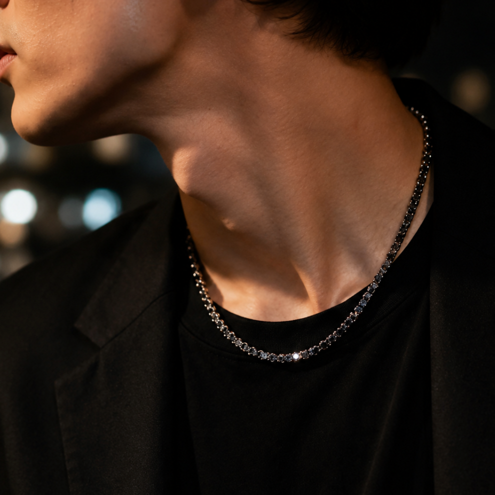 【Ice130】Black Moissanite Tennis Chain Necklace